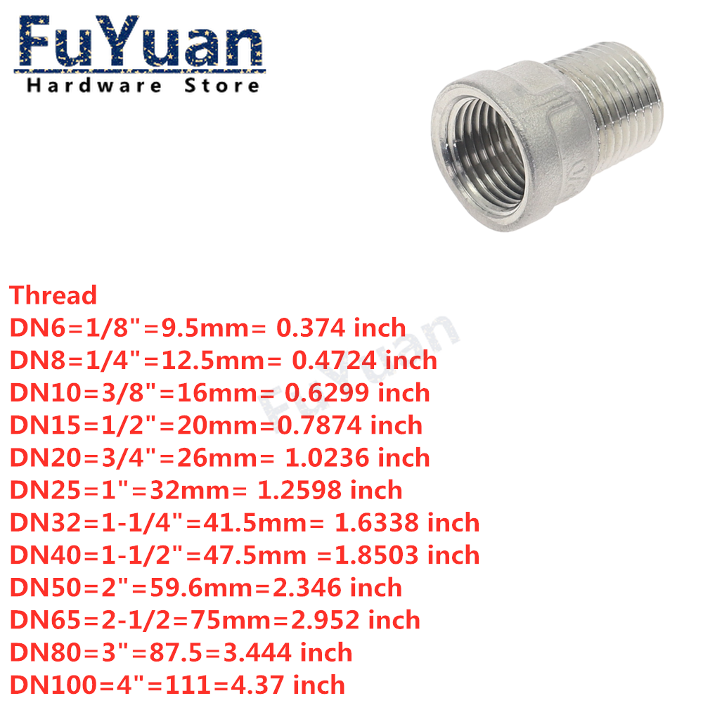 1 stücke 304 Edelstahl Rohr Fitting Wasser Gas Öl DN6-DN50 BSP Männlich zu Weiblich Gewinde Sanitär Stecker Adapter – Detail 2