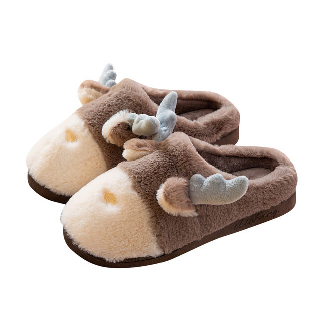 Christmas Elk Plush Home Slippers Women's Casual Winter Warm Shoes  Breathable Outdoor Slip On Deer Slippers Zapatos Mujer 2022 - AliExpress