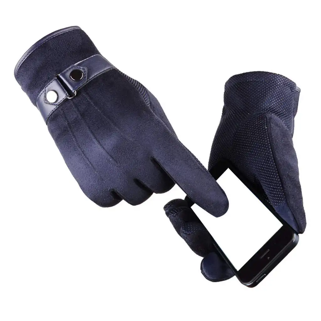 Men Winter Warm Gloves With Velvet Lining Leather Touchscreen Snap Closure Cycling Glove Outdoor Riding Waterproof Gloves