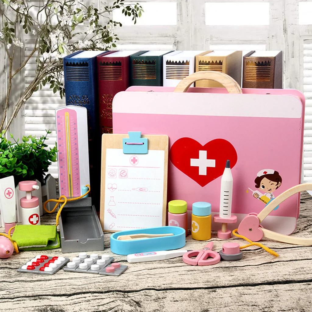 Doctor Kit for Kids Playset (15 pcs) | Pretend Play Wood Toy Doctor Kit | Medical Box for Toddlers | Hand Eye Coordination