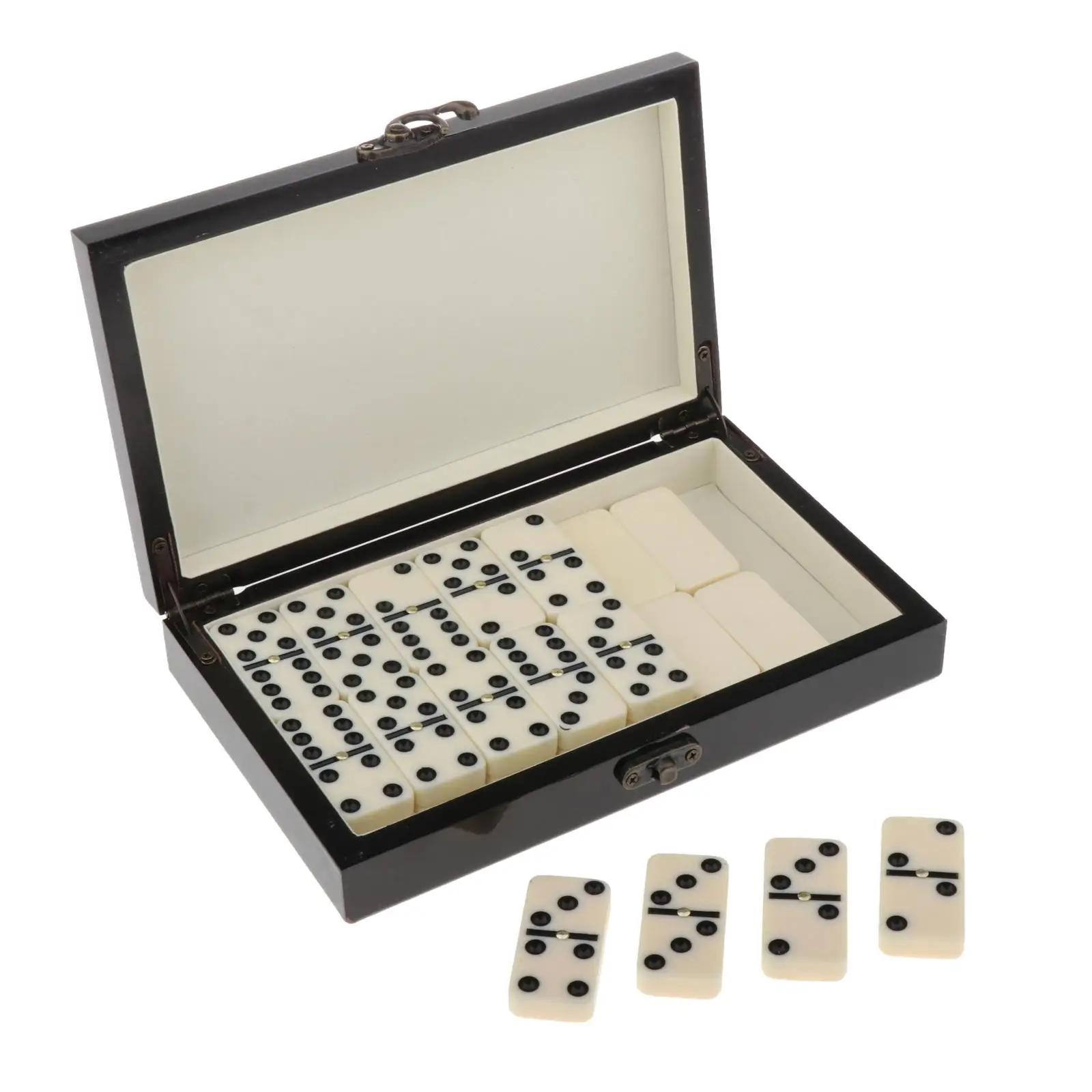 Retro Dominoes Set 28 Pieces Classic Funny Table Game Gift with Wood Case for Boys Girls Educational Toys 2-4 Players