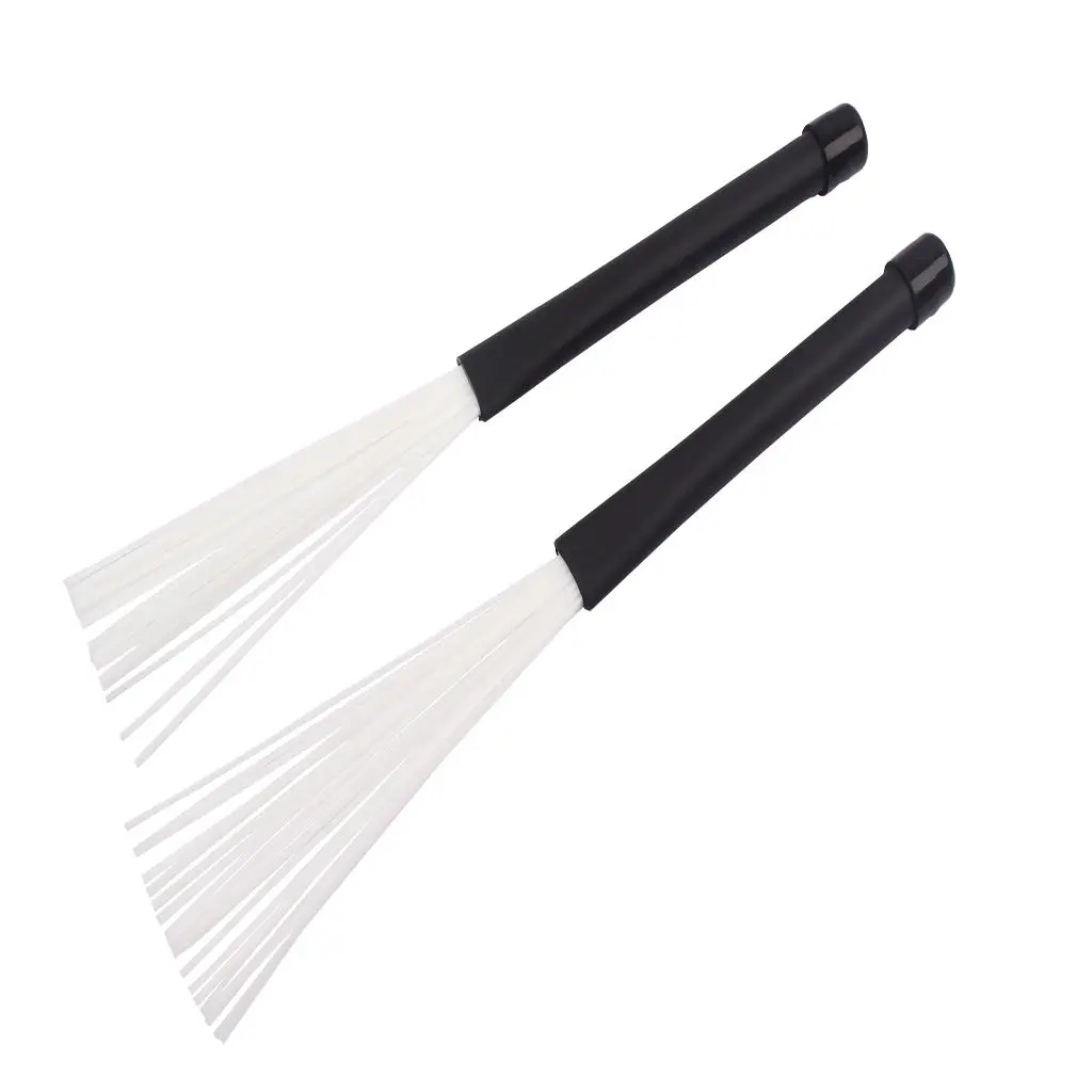 1 Pair Professional Retractable Jazz Drum Brushes Adjustable Telescopic Handle Nylon Drum Brush with Rubber Sleeves