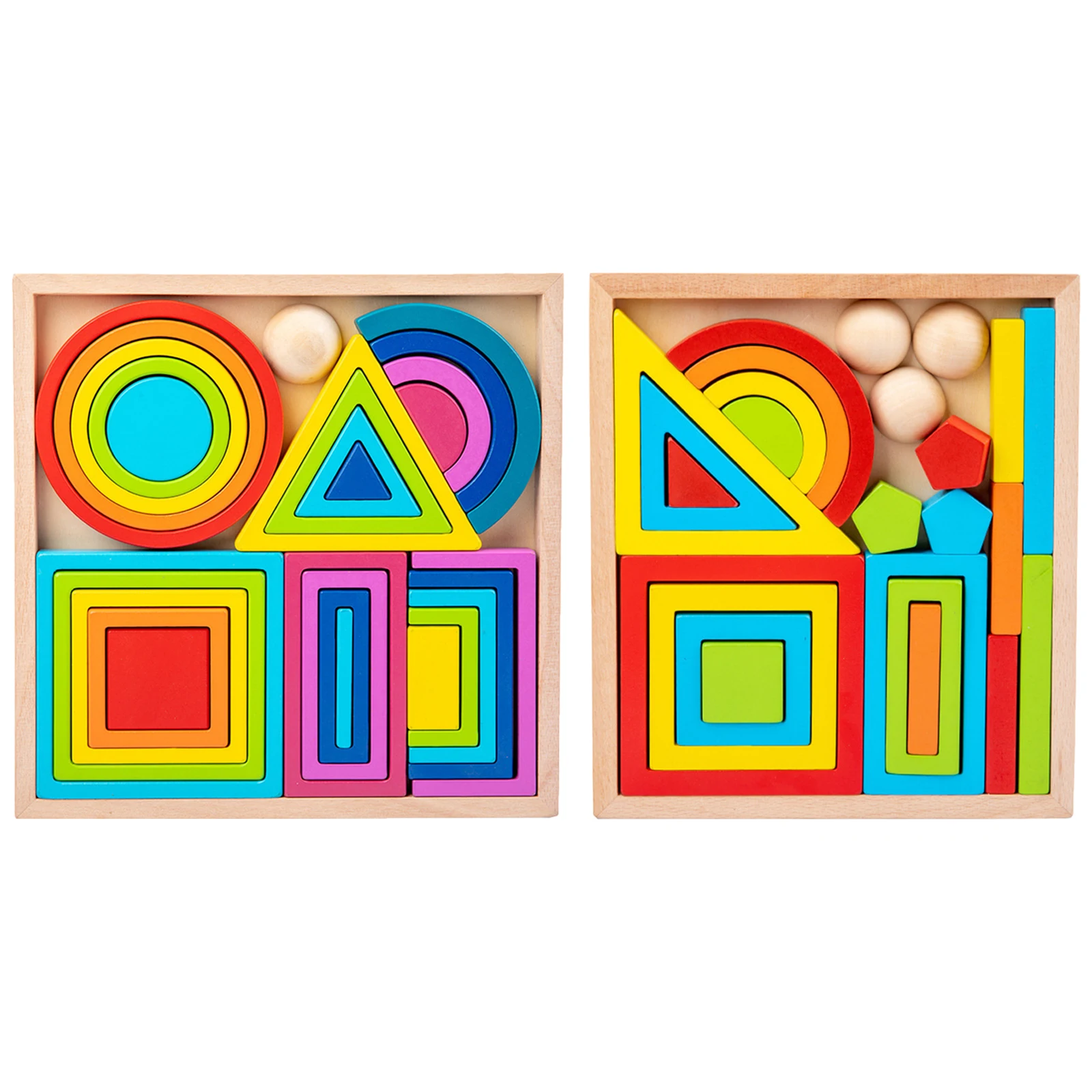 Montessori Rainbow Nesting Building Blocks Puzzle Stacking Preschool Geometry Building Blocks Educational Toys Balance Game