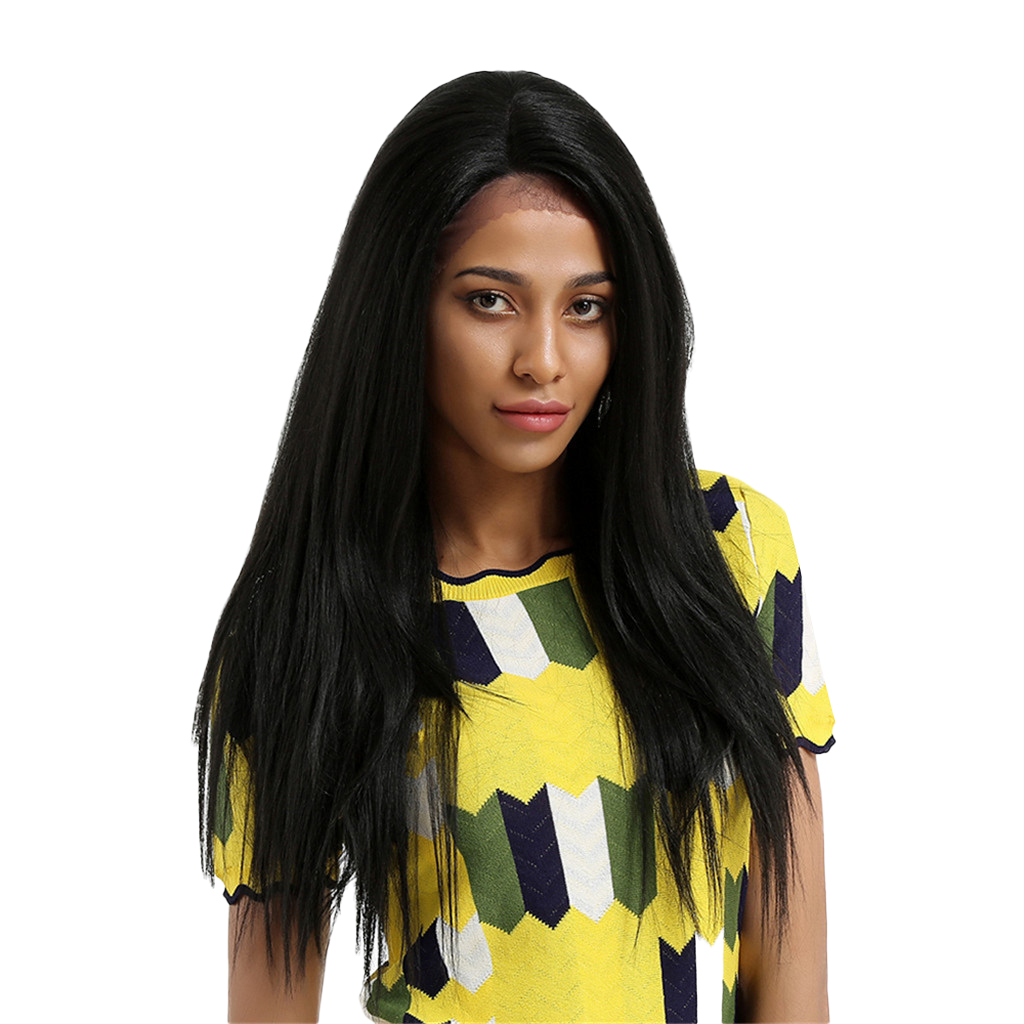 Ladies 26'' Black Synthetic Lace Front Wigs Resistant Full Wig Straight Hair