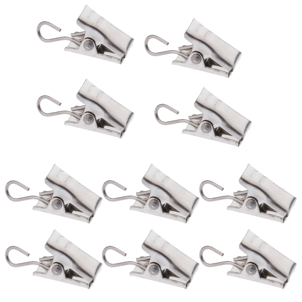 10pcs Curtain Hooks With Clips Durable Iron Drapery Clamp Hanger Home Supplies 