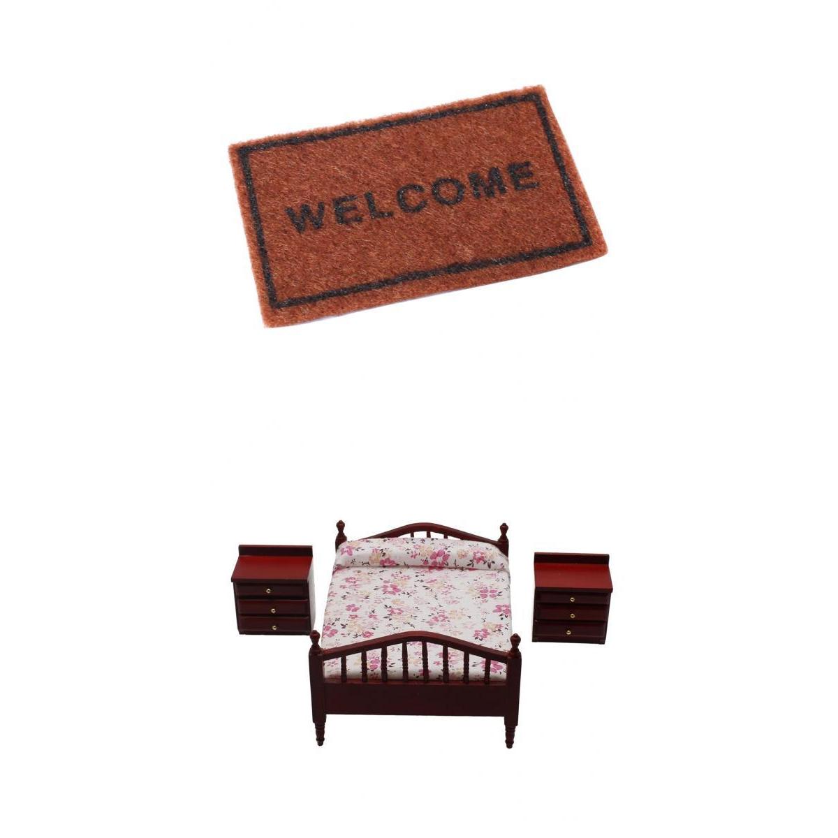 1:12 Dollhouse Miniature Mini Furniture Bed Beside Table Floor Rug