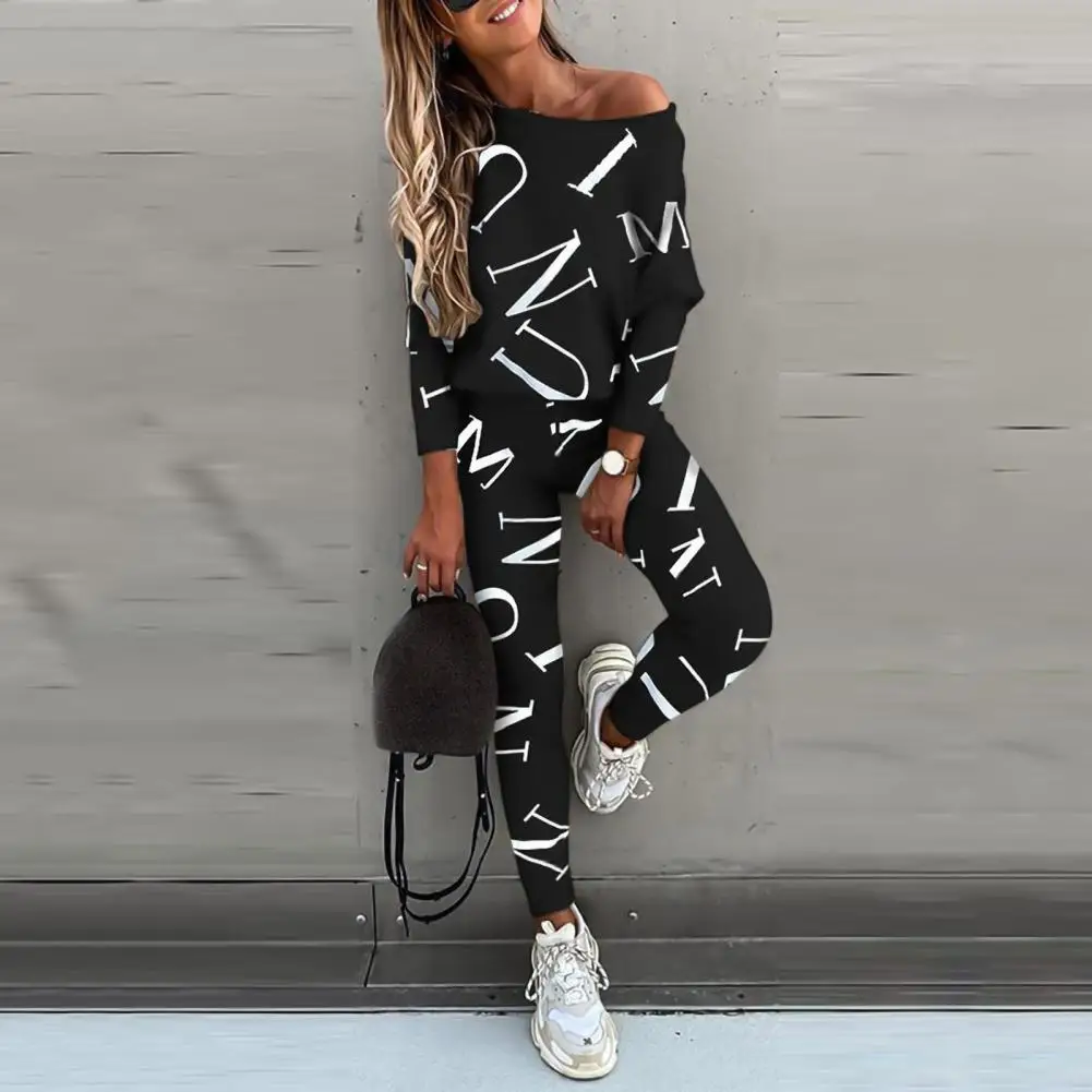 2021 Spring Autumn Casual Outfit Letters Print Long Sleeve Top Spring Women Blouse Pants Tracksuit for Sports 2 pieces sets