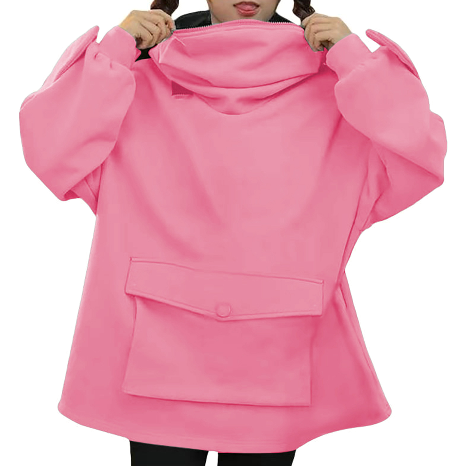 Women Novelty Frog Hoodie Long Sleeve Sweatshirt Solid Color Hooded Coat with Lazy Style Flap Pocket 16