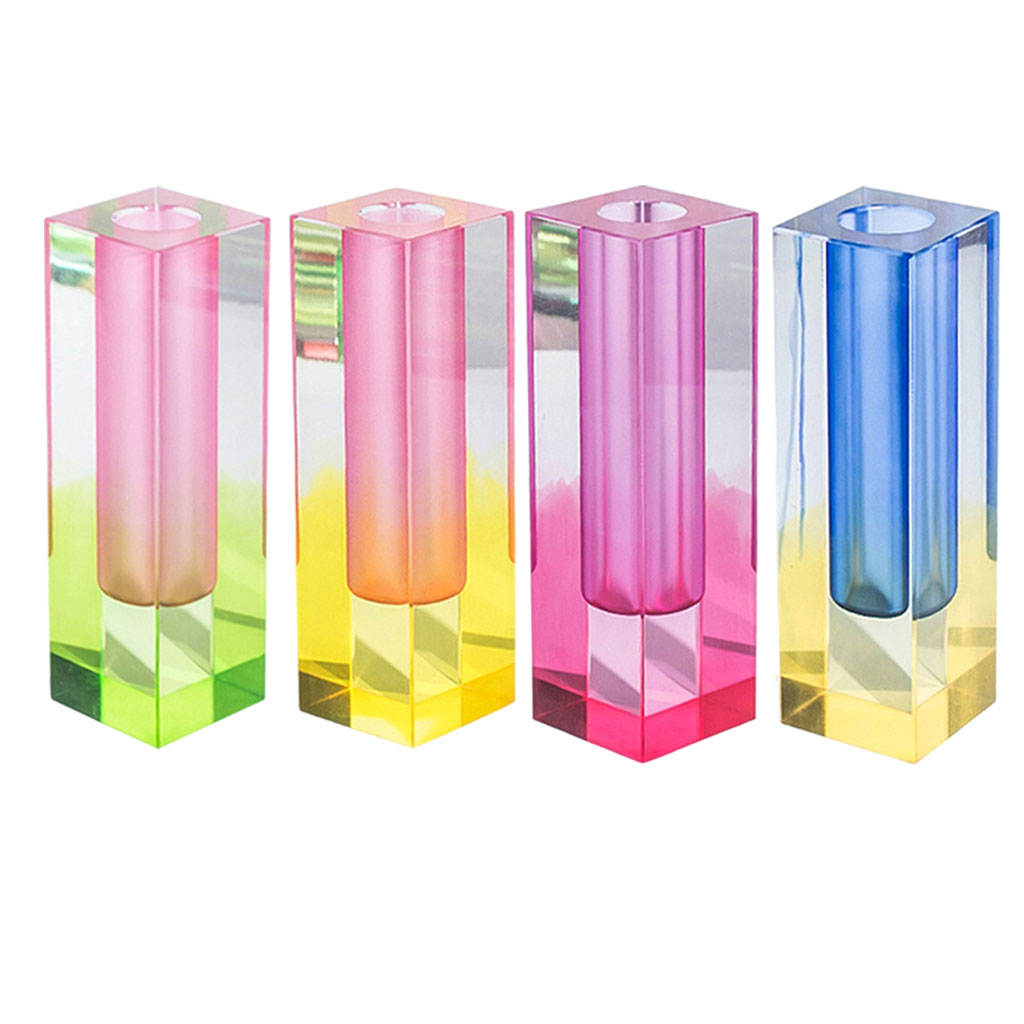 Modern Rainbow Pillar Bud Vase Tabletop Glass Vases Luxury Decorative Acrylic Crystal Nordic Room Decoration Home