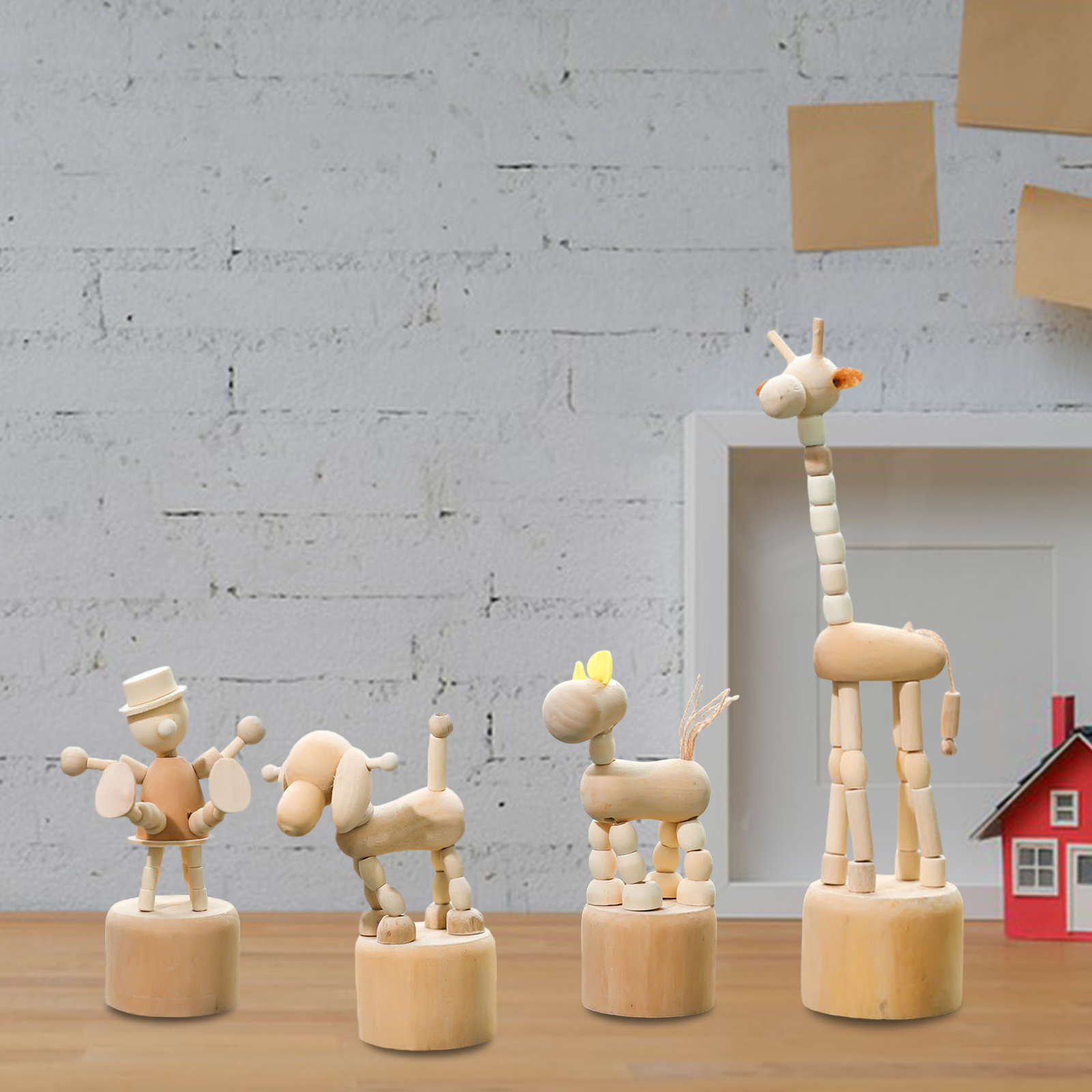 3pcs Puppet Animal 4-17cm Desktop Giraffe Puppy Pony Handcraft Doll Ornament for Festival New Year Kids