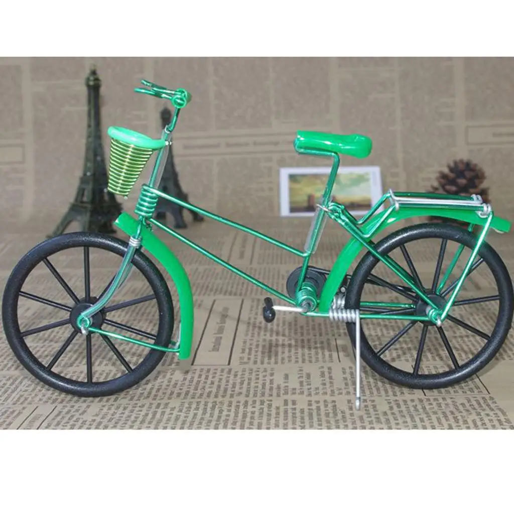 8 Colors Handmade Mini Bicycle Model with Hook-on Basket Home Decor Crafts 1:10