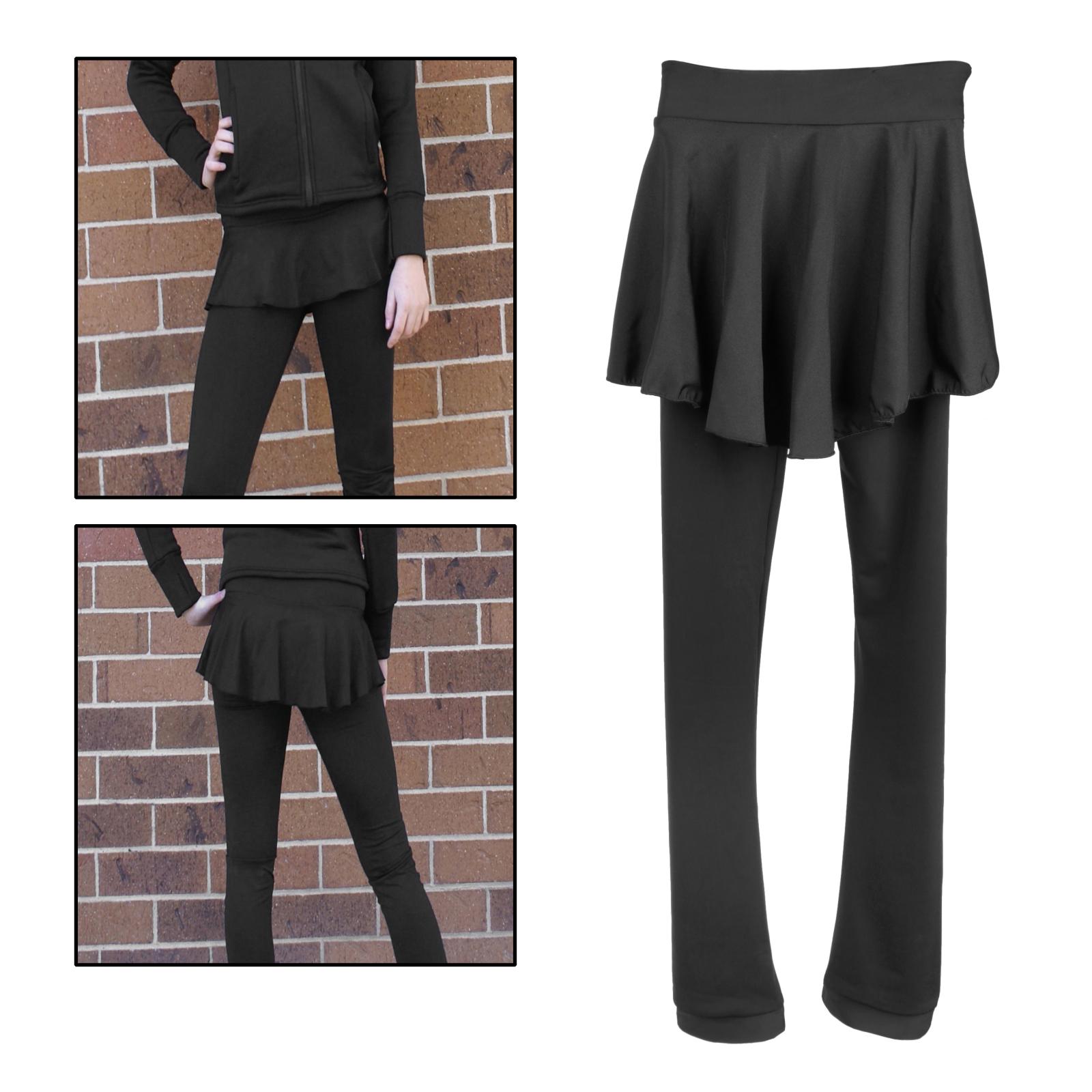 Figure Skating Pants Girls Ice Skating Tights Fleece Warm Skirts Black 2XS - 2XL