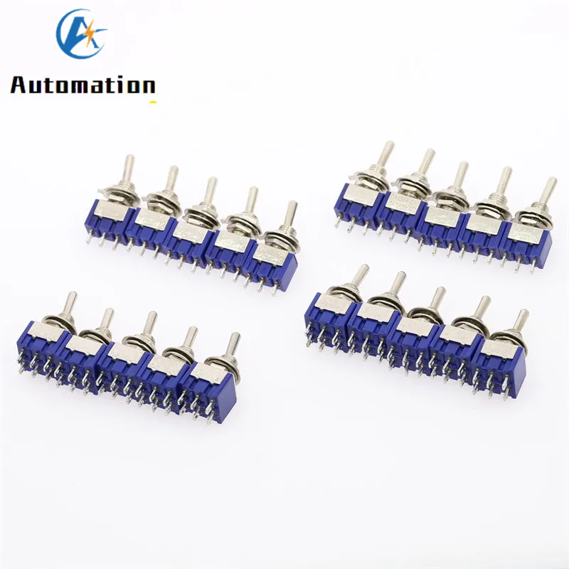 5Pcs Miniature Toggle Switch Single Pole Double Throw ON-OFF-ON /ON-ON 120VAC 6A 1/4 Inch Mounting MTS-102 103 202 203 outdoor light switch timer