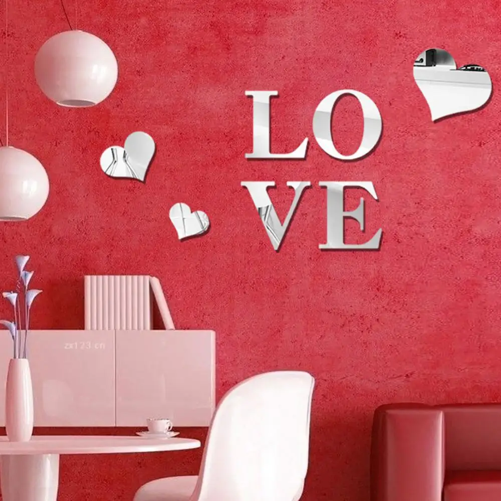 3D Mirror Love Heart Wall Sticker Removable Decal DIY Home Living Room Art Decor 