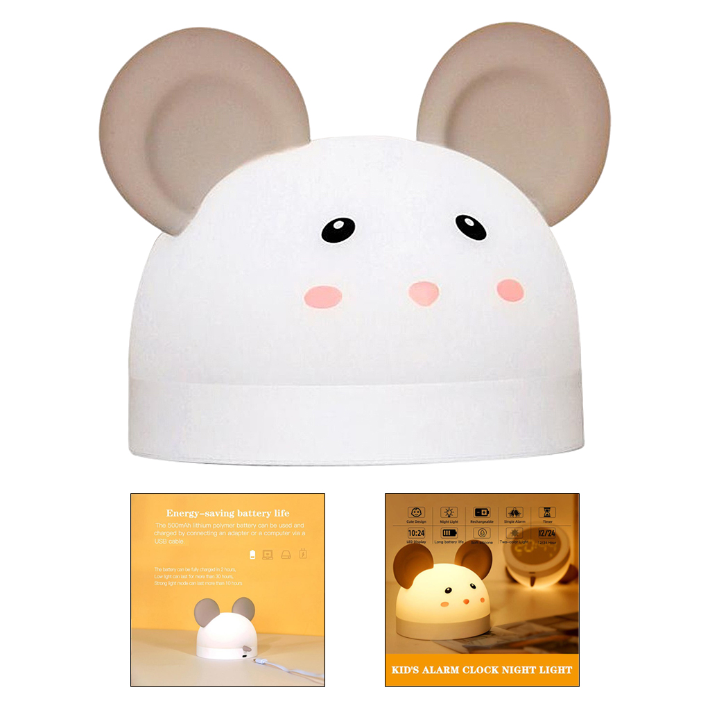 LED Kids Digital Alarm Clock Cute Cartoon Table USB Nightlight Wake-up