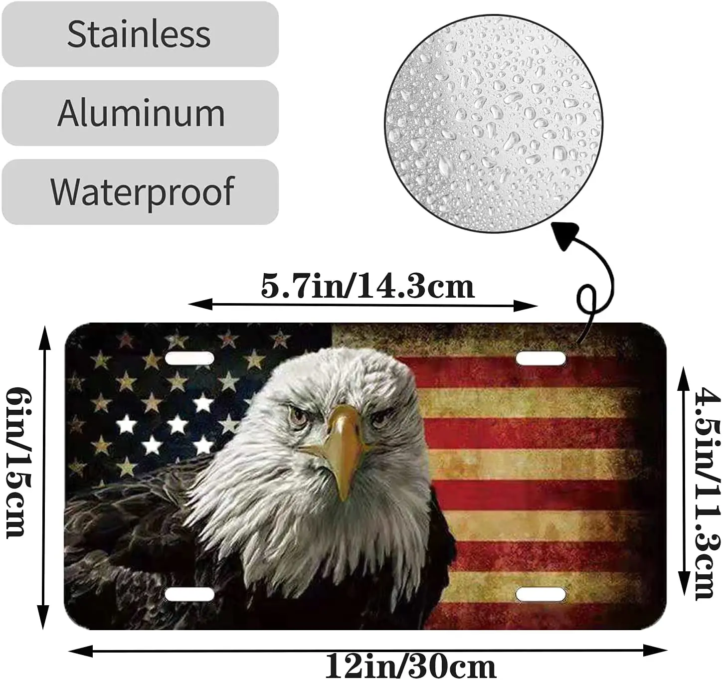 Sinlley American Flag Eagle Decorative Car Front License Plate Independence American Flag and Eagle Plate,Vanity Tag Aluminum Metal Novelty License Plates for Front of Car Women Men 6 X 12 inch 