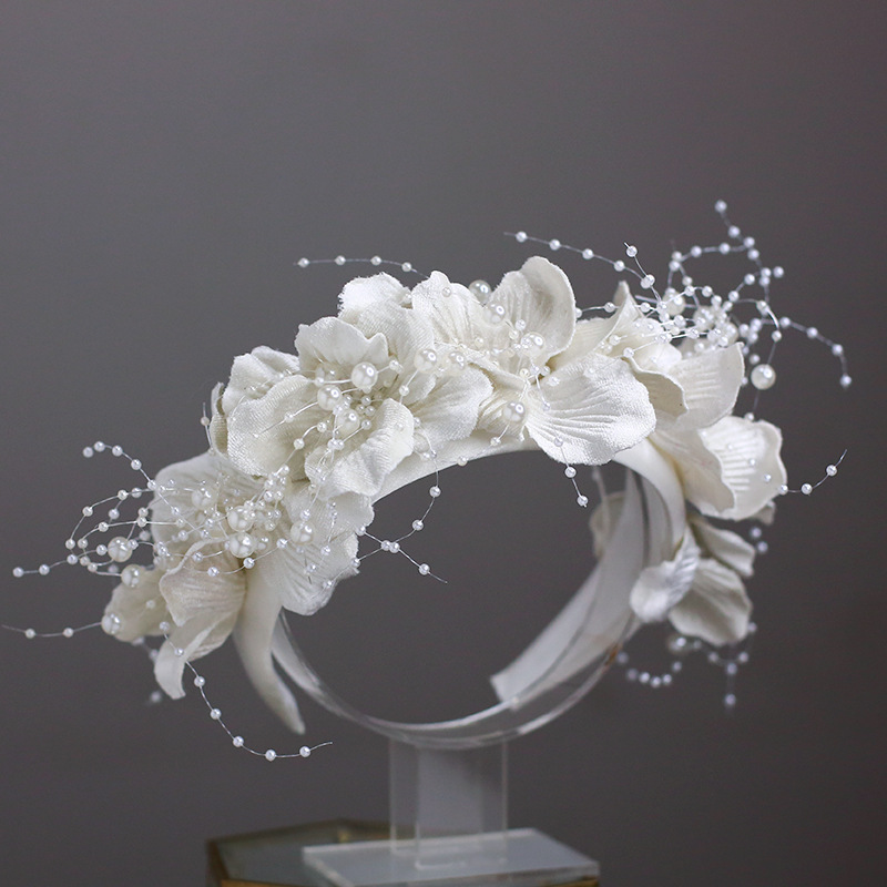 French White Flower Hairband women elegant flower tiara wedding bride hair wear hair Accessories