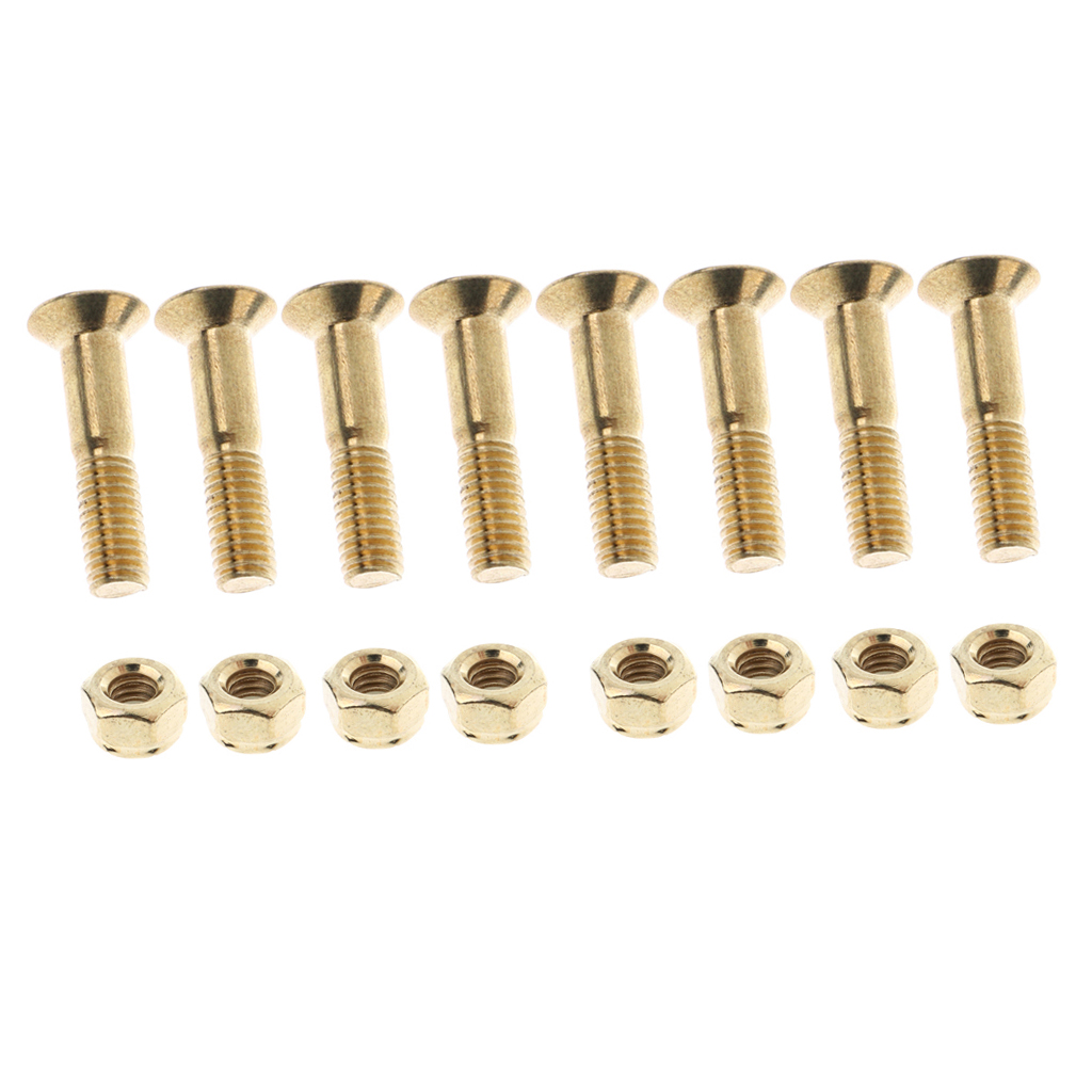 8pcs Replacement Standard Skateboard Hardware Screws Nut Flat Head  - Golden