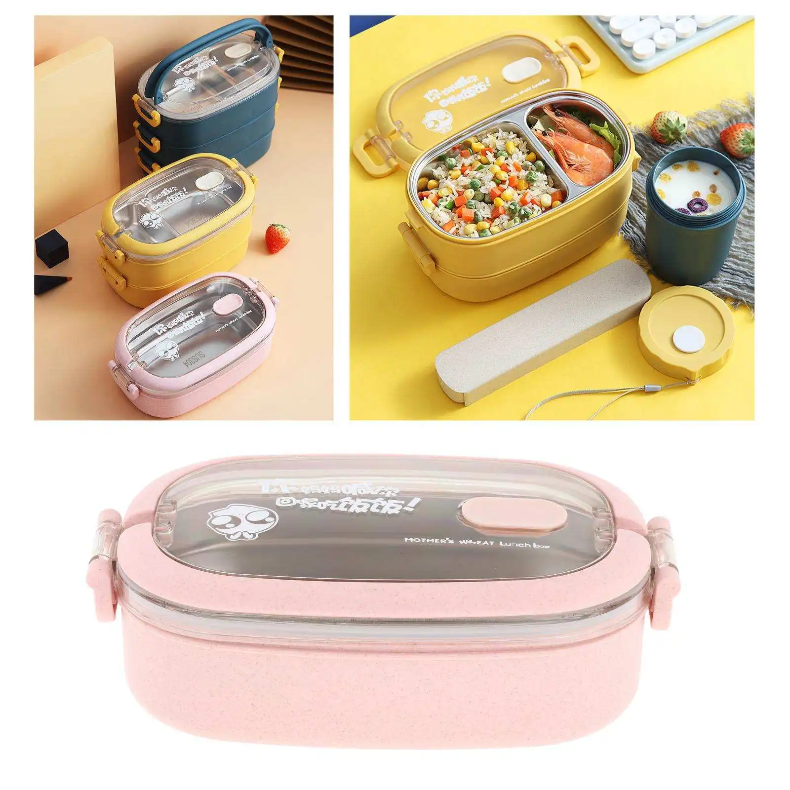 Bento Box Leakproof Stainless Steel Lunch Box Large Capacity for Children with Compartment Metal Storage Picnic Camping Travel
