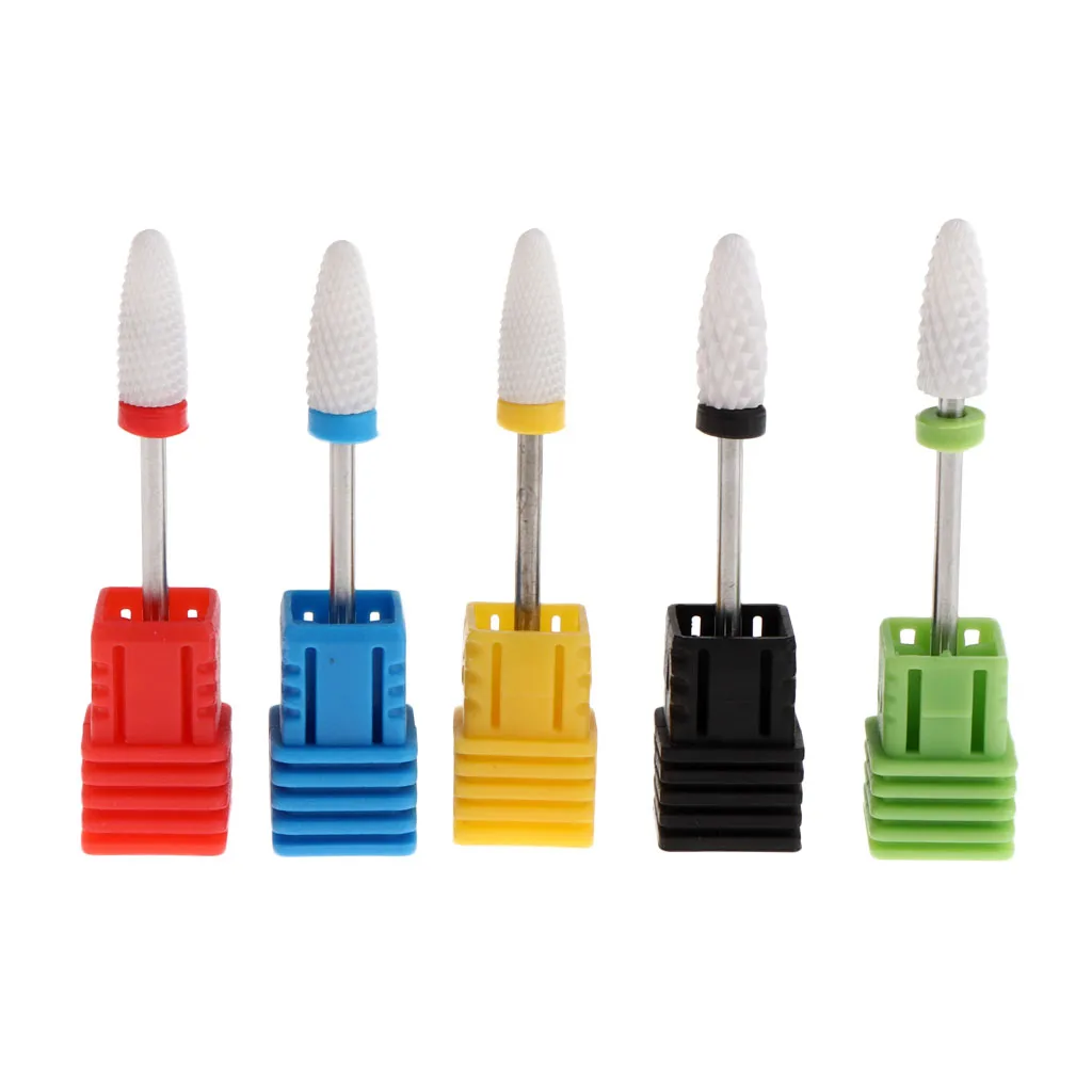 5 Pieces Ceramic Nail Drill Bit For Electric File Manicure Nails Machine Cuticle Remover with Colorful Display Holder Base