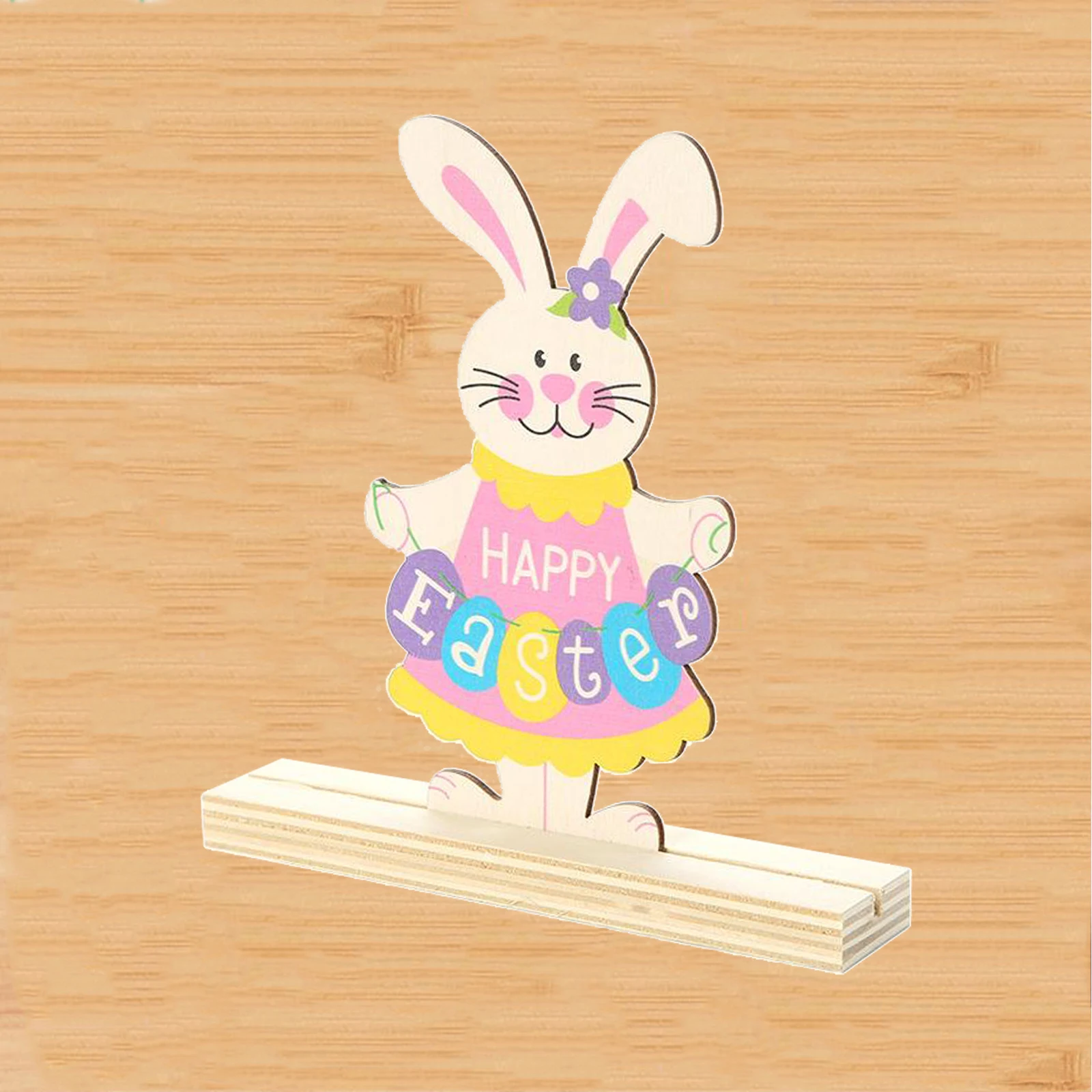 Standing Wooden Easter Bunny Ornament Cut Out Wood Spring Bunny Gifts for Inside Home Party Table Top