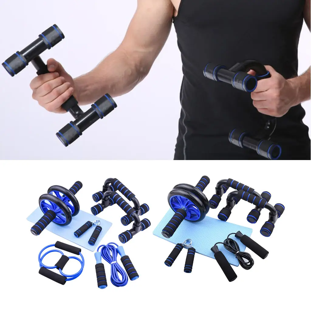 5-in-1 Ab Wheel Roller Set Jump Rope Hand Grip Strengthener Home Fitness Workout