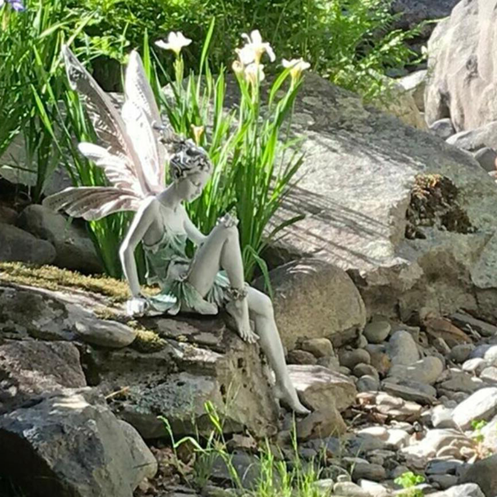 Turek Resin Sitting Fairy Statue Garden Ornament Porch Sculpture Patio Sculpture Craft for Home Garden Decoration