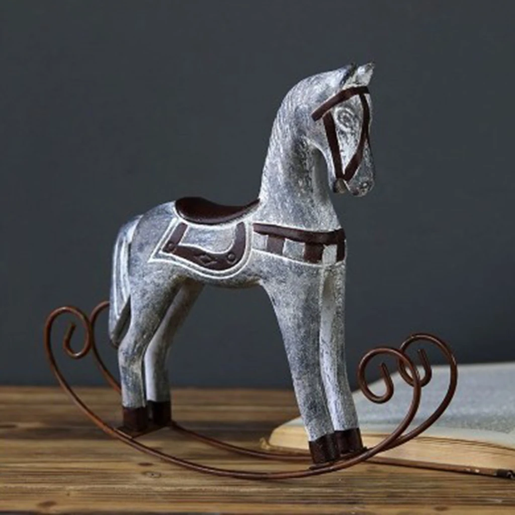 Retro Wooden Crafts Rocking Horse Desk Decor Balance Art Figurines Home Office Decor