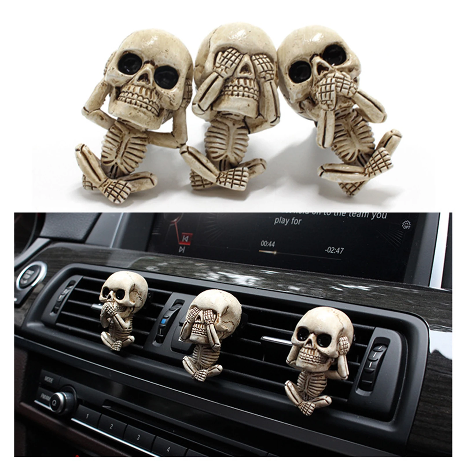 3 Pieces Skull Statue Automotive Interior Decor Skeleton Statue for Fairy Garden Decor