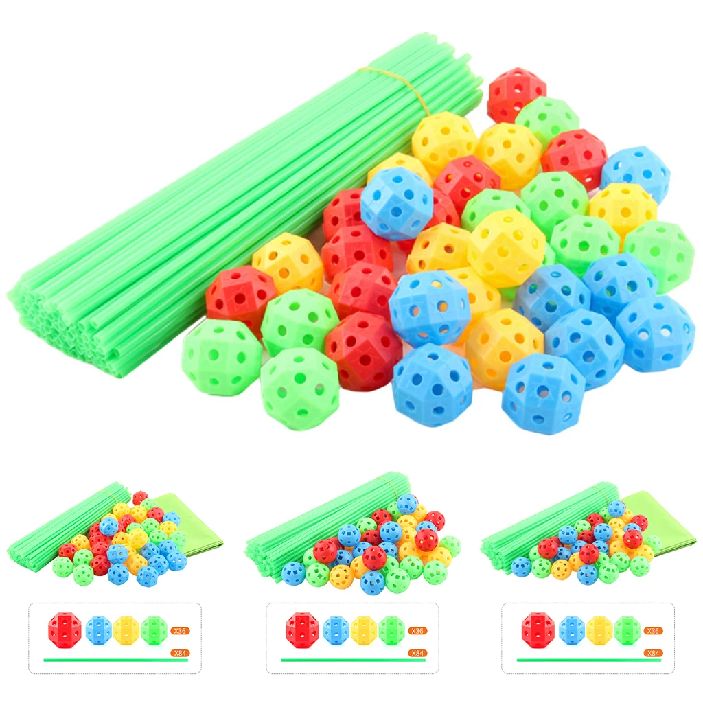 Fort Building Kits 120x Balls & Sticks Construction Play Tent Playhouse Develop Imagination Puzzle Builder Toys Indoor Outdoor