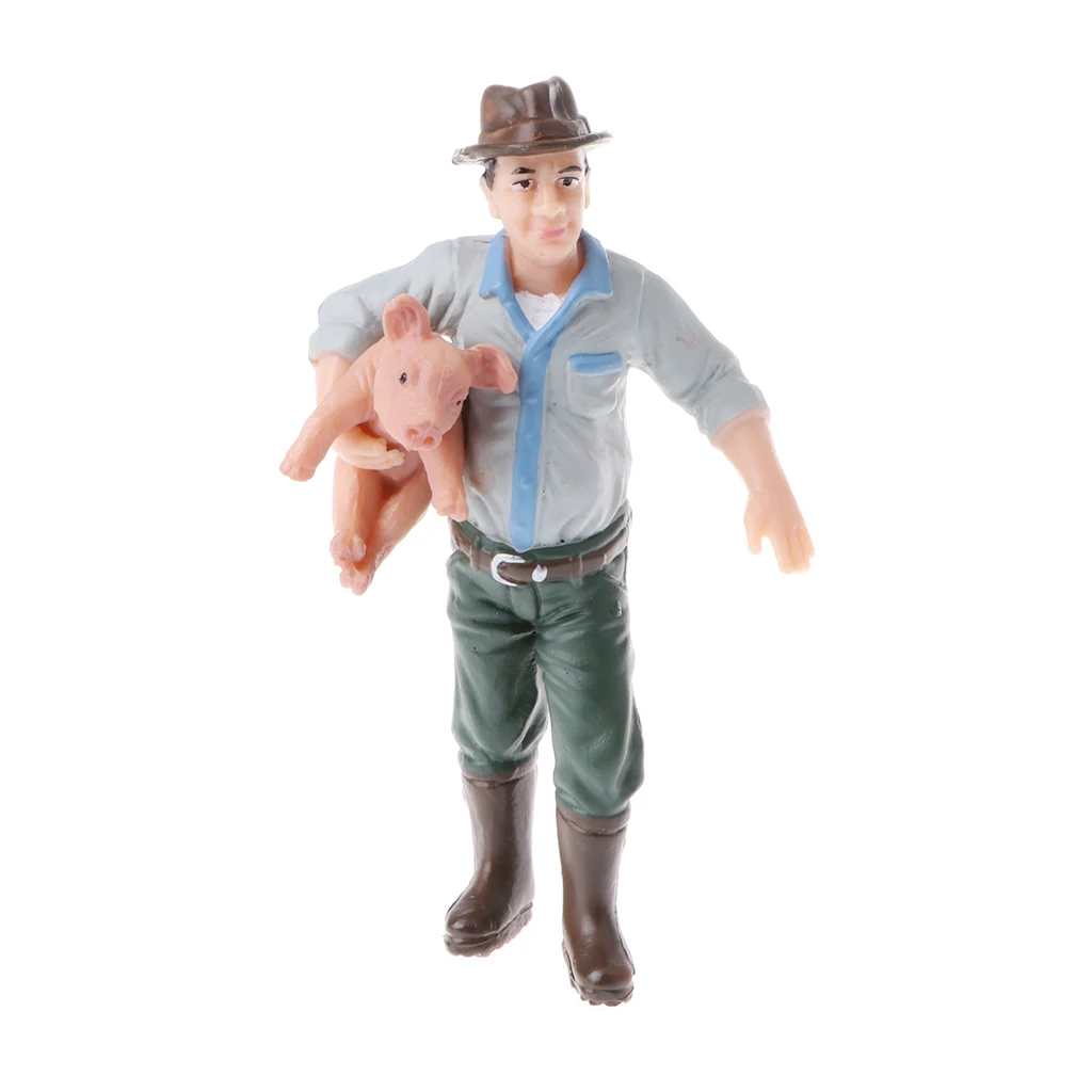 Holding Pig Farmer- PVC Plastic Action People Figures - For Kids Play Toys Home Display Decor