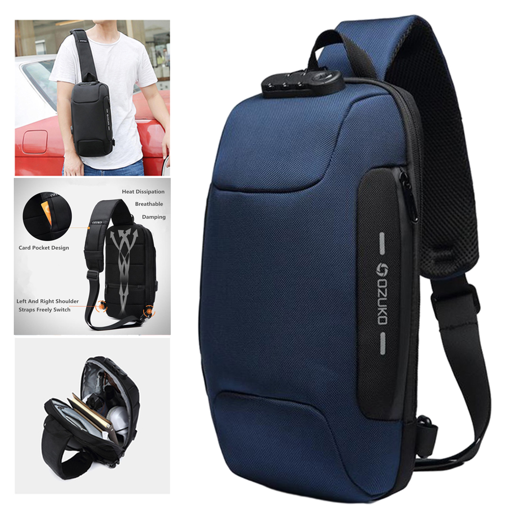 Men's Sling Bag Chest Shoulder Backpack Crossbody Bag with USB Charging Port for Travel, Hiking ,Cycling