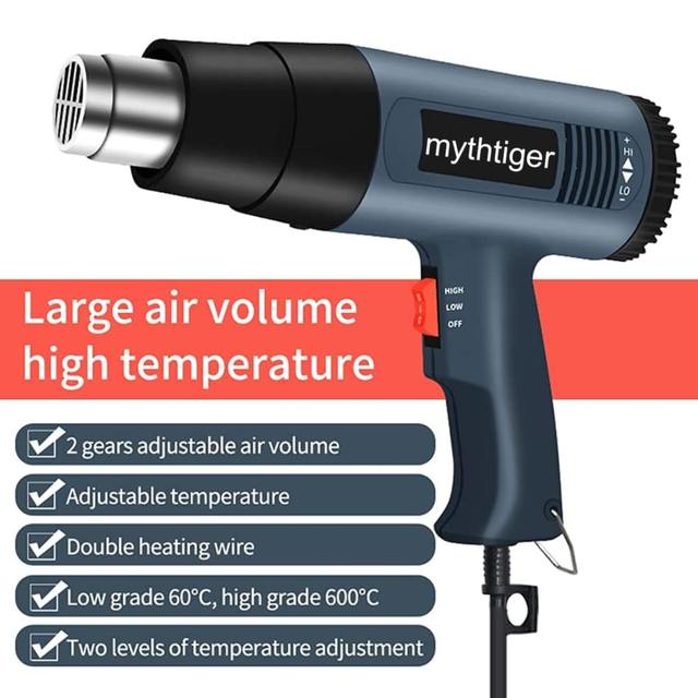 Variable Temperature Heat Gun, 2000W Hot Air Gun 752-1205, Dual Temp  Settings, 4 Nozzle Attachments for Crafts, Stripping Paint