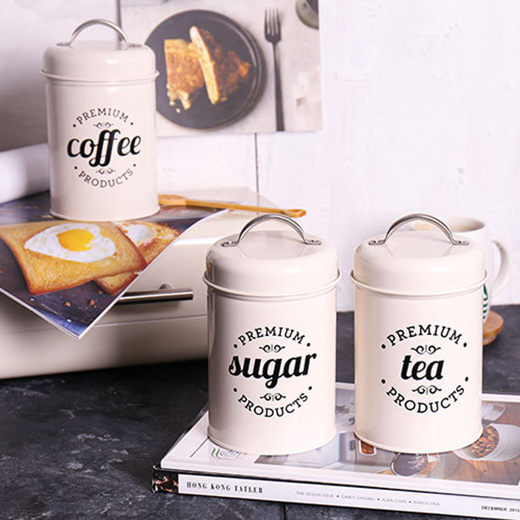 Kitchen Canisters Set Vintage Tea Coffee Sugar Stackable Food Storage Pot