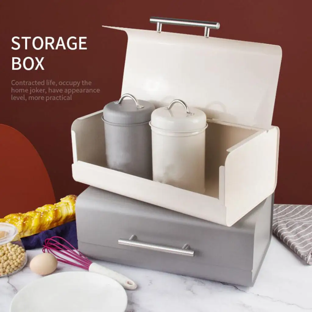 Metal Modern Bread Storage Box Bin with Lid for Kitchen Countertop Food Organizer Storage Container for Home