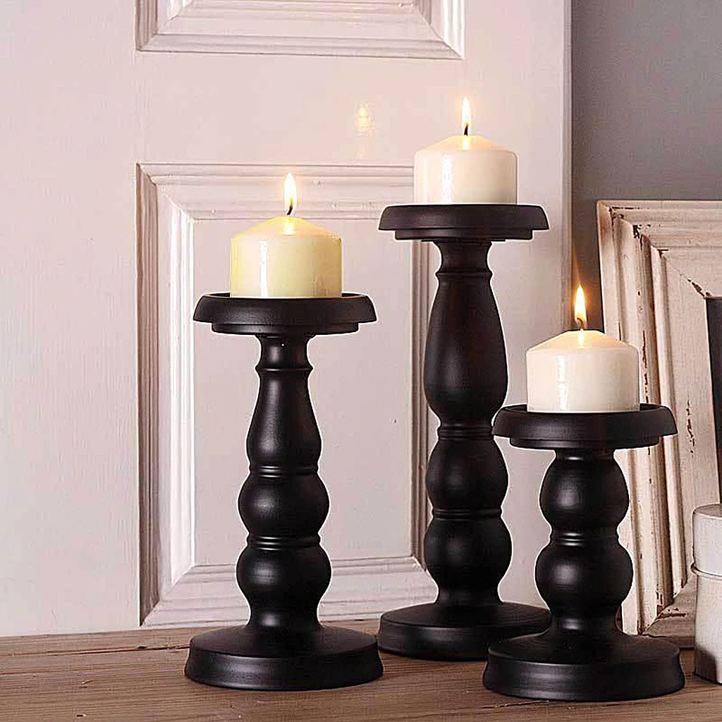 Black Retro Iron Candlestick Centerpiece Decorative Pillar Candle Holder, Home