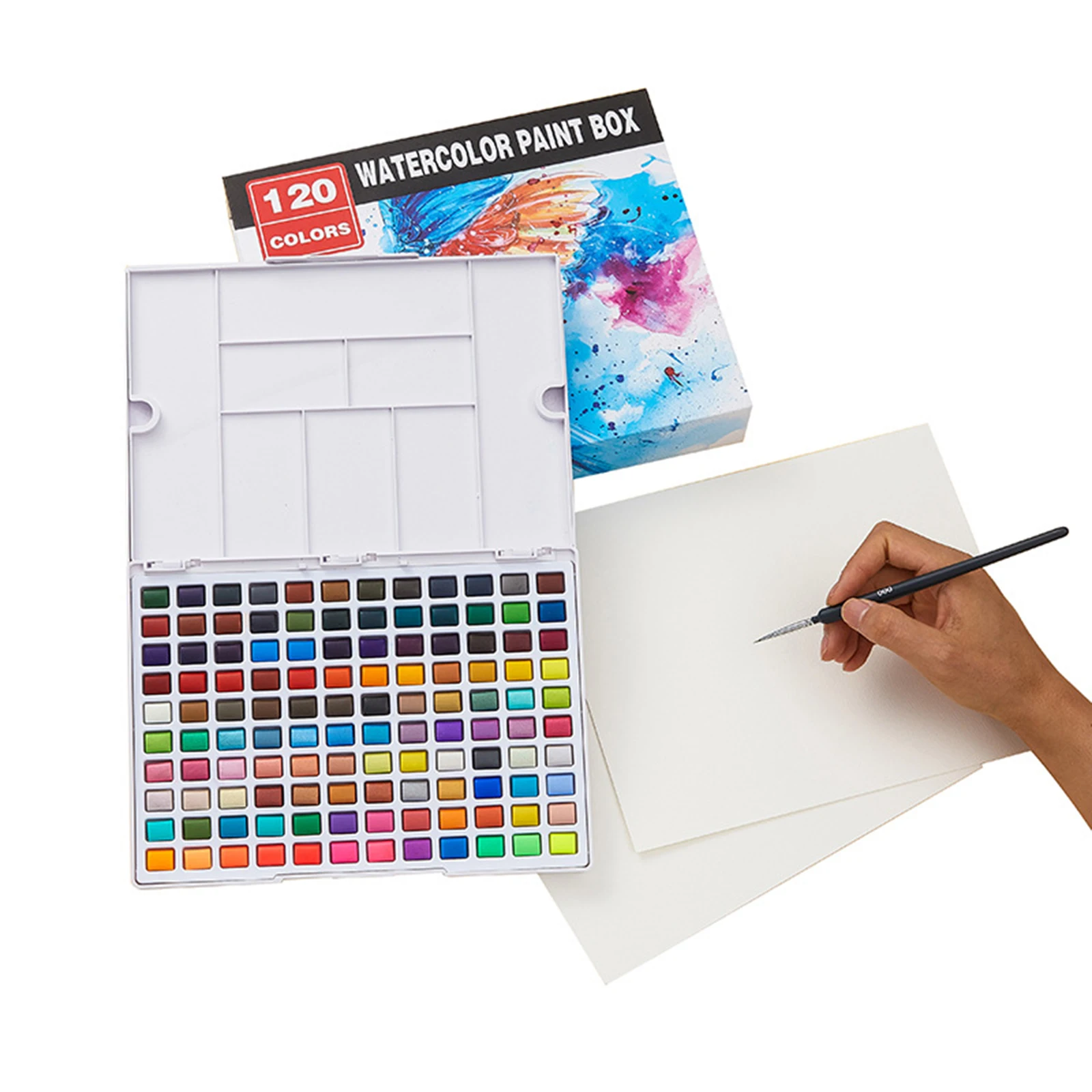 120Color Pro Watercolor Paint Set Washable Vibrant Pigment Pens Paper for Kids Adults Artists Preschool Party Favors Painting