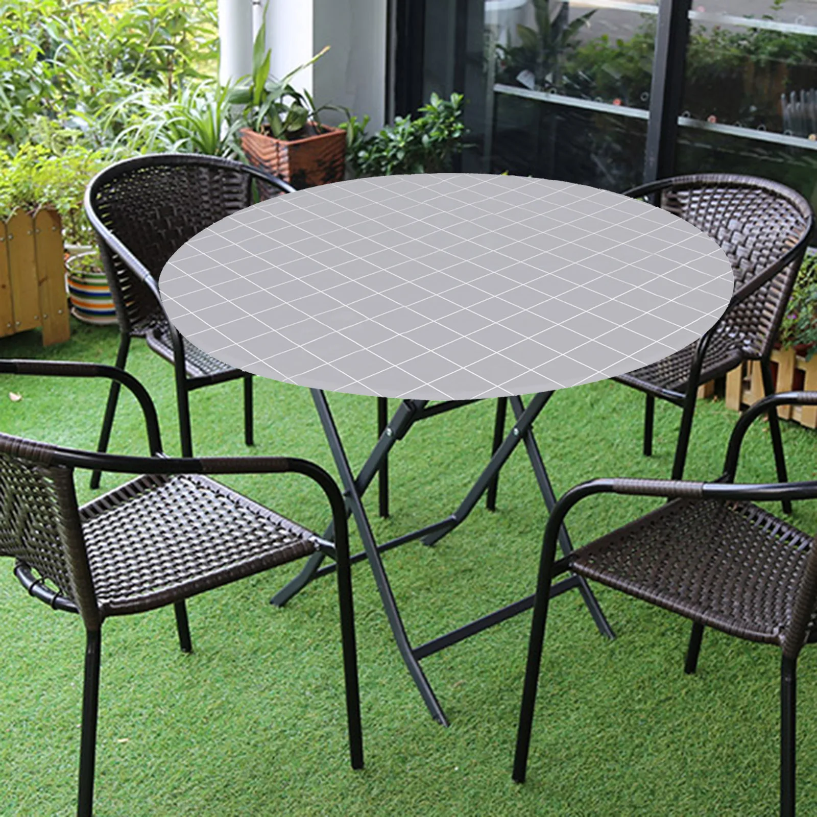 Fitted Table Cloth Water Resistance Dinner Table Cover Dust Proof Wipe Clean Plaid Table Cover Elastic Edged Large Round Table