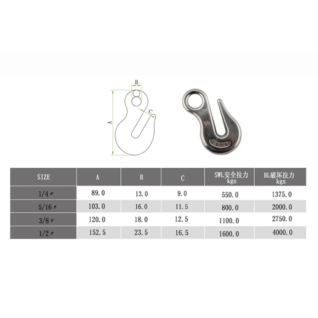 1/4 inch Lifting Eye Hooks for Winch Cable 316 Stainless Steel