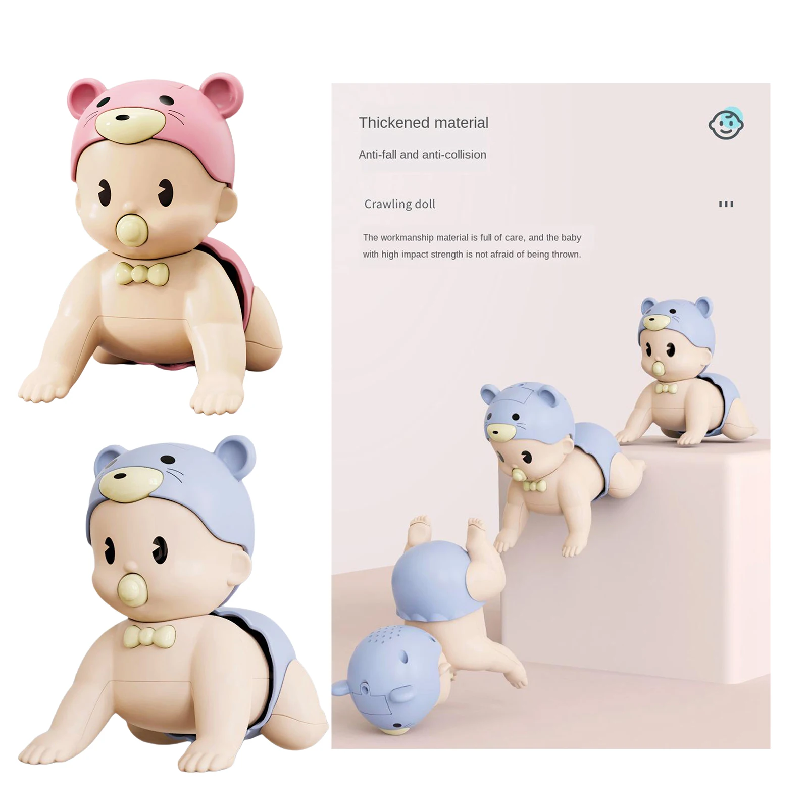 Interactive Crawling Baby Doll Educational with Music Doll Toy Pretend Play Birthday Gifts for 0-12 Month