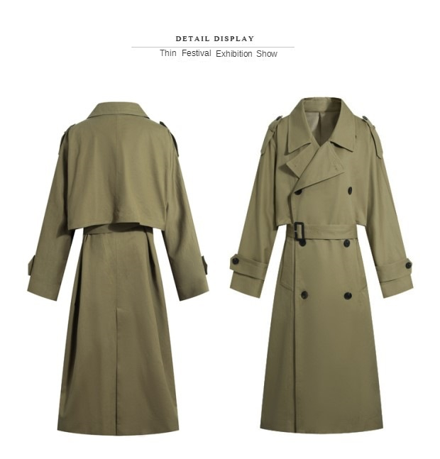 Women 's Trench Coat Mid -length 2021 New Korean Style Elegant Fashion Casual Spring and Autumn Khaki Long Double Breasted Full