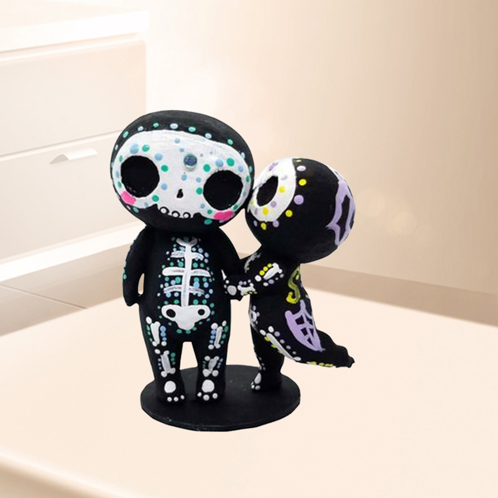 Cute Resin Sugar Skull Figurine Hand-painted Skull Head Skeleton Statue Crafts Room Desk Decor Gift