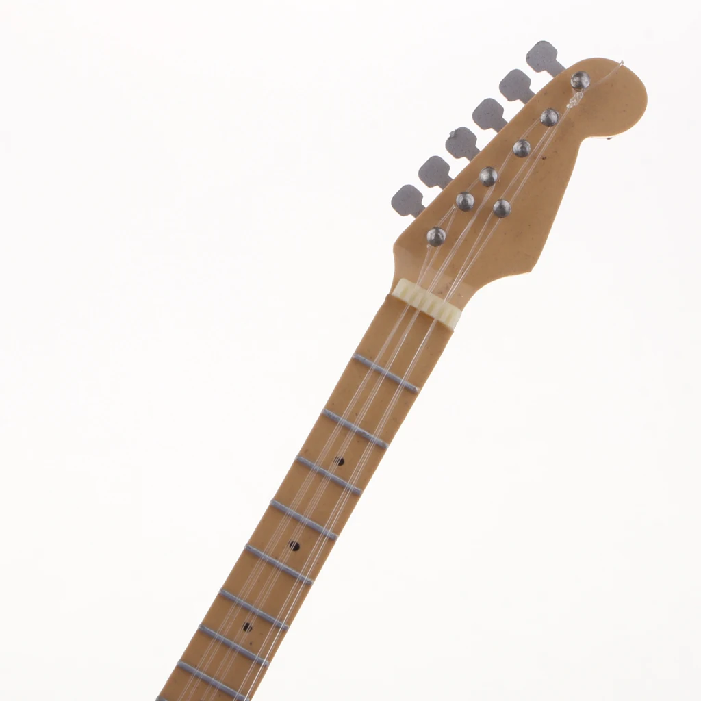 17cm Simulation Mini Electric Guitar with Holder Model Black Music Room Items Decor Dollhouse Miniature Guitar Toy