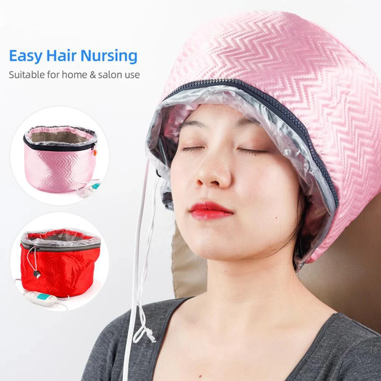 SPA Hair Thermal Treatment Heating Cap Dryers Hair Care Steamer Hat Red