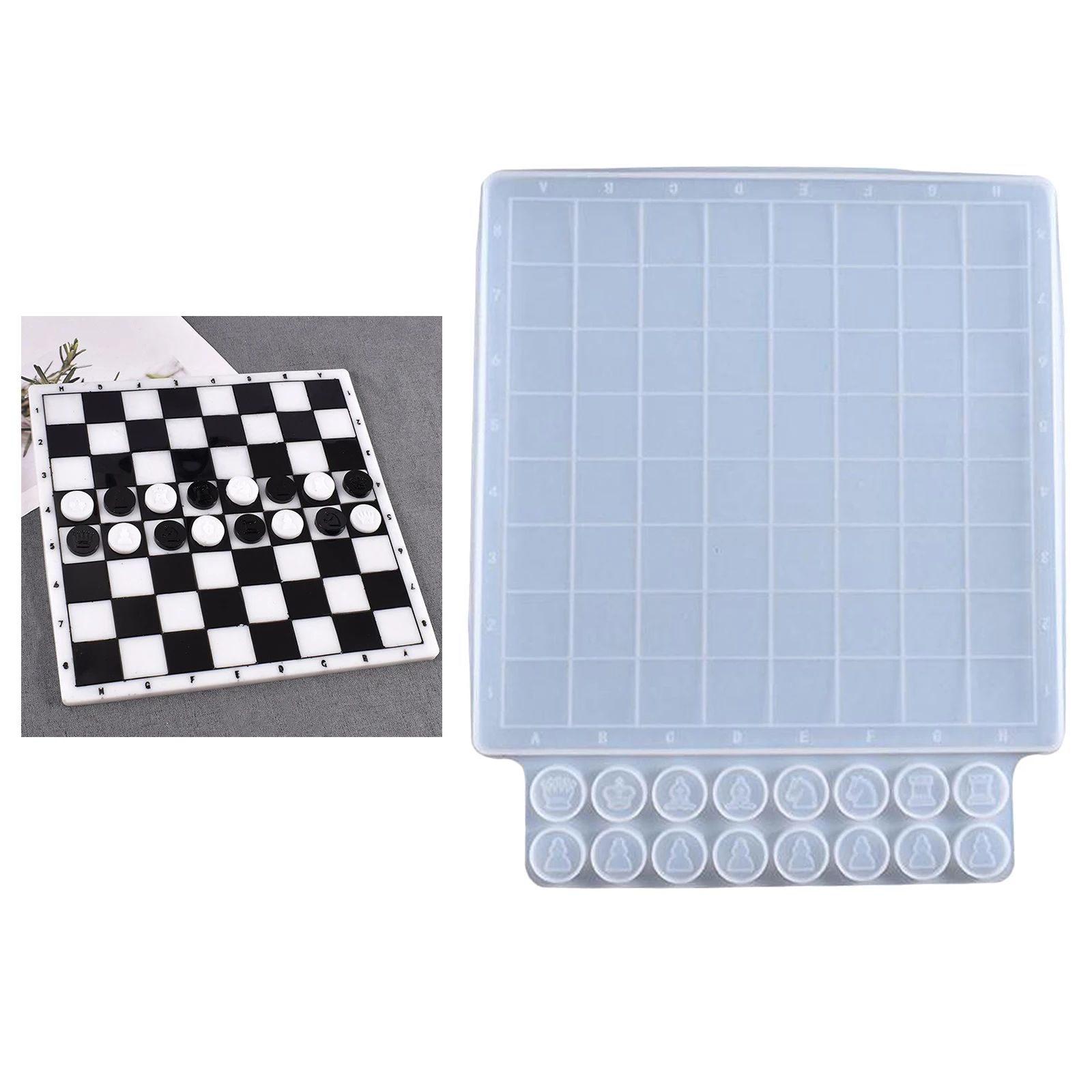 International Checkers Silicone Mould Chess Board Resin Mold Set Chess Pieces Silicone Mold Epoxy Casting Mold for DIY