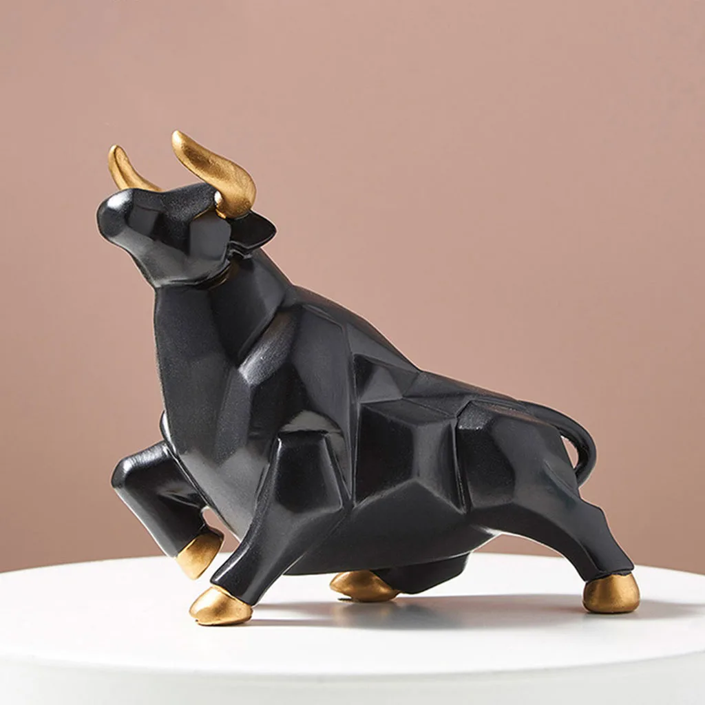Modern Resin Art Bull Sculpture Ox Ornament Figurine Statue Photo Props Desktop Artwork Furnishing