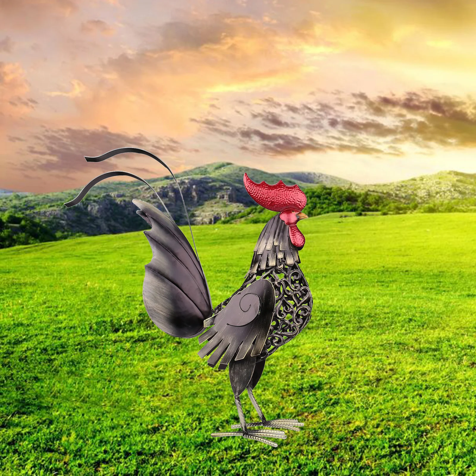 Carved Iron Metal Rooster Sculpture Figurine Ornament Handicraft Home Decor