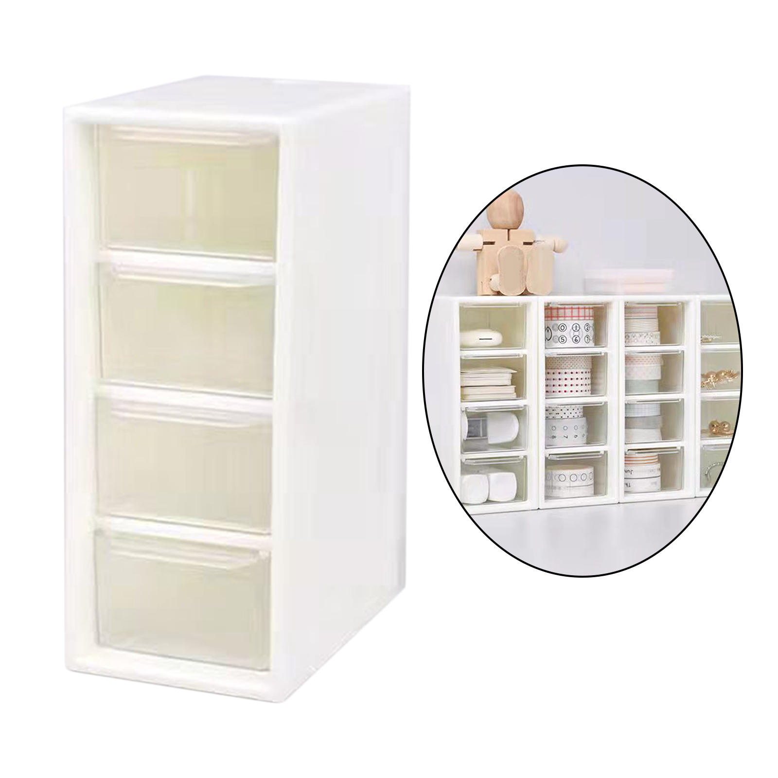 White Desktop Cosmetic Storage Box Container Case 4-Drawers Small Organizer Box for Makeup Jewelry Office Home 15.7x6.5x9.7cm