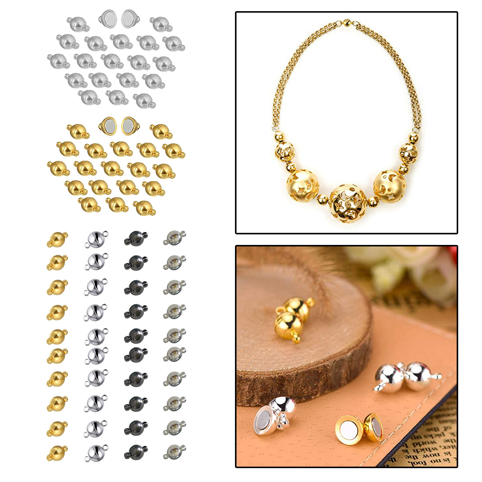 20/40 Pcs Round Brass Magnetic Clasp Small Jewelry Magnetic Bead Clasp for Bracelet Crafts Making Supplies