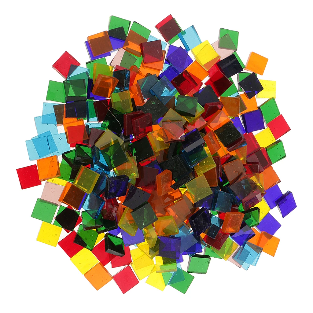 250 Pieces Assorted Colors Clear Glass Pieces Mosaic Making Tiles Tessera for Puzzle Arts DIY Craft Accessories